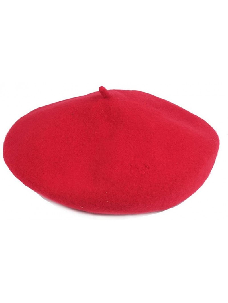 Berets Women Wool Beret Hat French Artist Solid Color Beanie Cap - Red - C718IGDHO0X $10.54