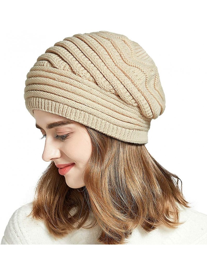 Skullies & Beanies Womens Knit Beanie Hats Winter Thick Warm Lined Skully Ski Cap - Beige - CM18HXKR5XC $12.93