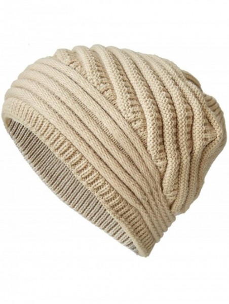 Skullies & Beanies Womens Knit Beanie Hats Winter Thick Warm Lined Skully Ski Cap - Beige - CM18HXKR5XC $12.93