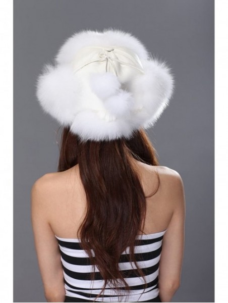 Bomber Hats Womens Fox Fur Russian Ushanka Trapper Hat with Pom Poms - Fabric & White - CG11D2ZDHYX $59.11