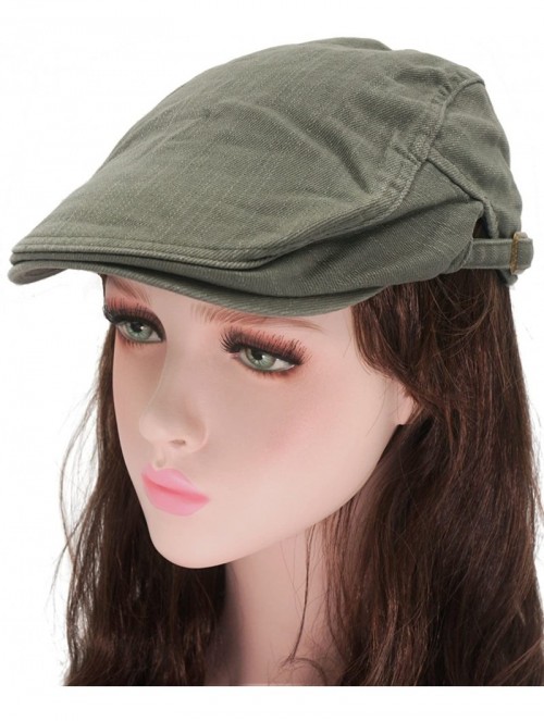 Newsboy Caps Solid Color Canvas Strap Newsboy Cap Driving Cabby Ivy Golf Beret Hat - Army Green - CA182E5IOOI $17.12