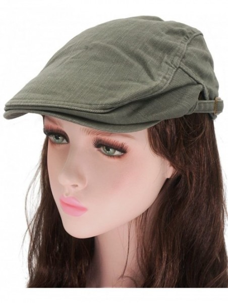 Newsboy Caps Solid Color Canvas Strap Newsboy Cap Driving Cabby Ivy Golf Beret Hat - Army Green - CA182E5IOOI $17.12