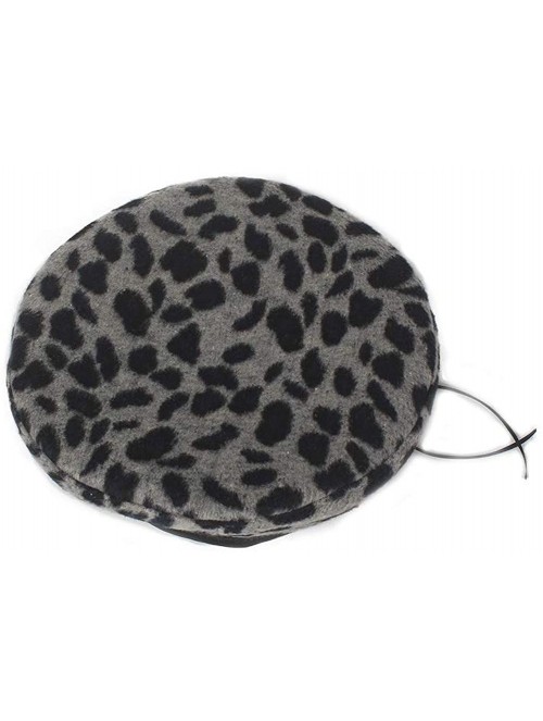 Berets Vintage Leopard French Beret Hat Leather Edge Warm Beanies Women Winter - Grey - CG18ILENGYI $20.38