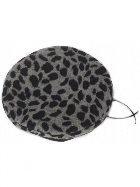 Berets Vintage Leopard French Beret Hat Leather Edge Warm Beanies Women Winter - Grey - CG18ILENGYI $20.38