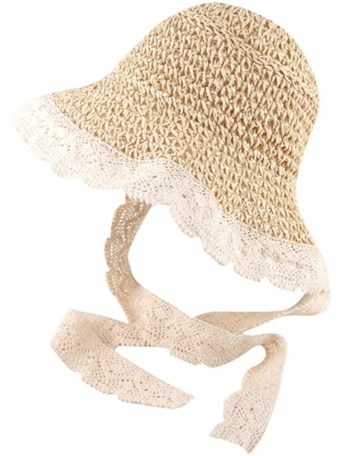 Sun Hats Parent-Child Style Adult Big Straw Hat Spring Summer Lace Stitching Tie Breathable Visor Straw Hat Beach Cap - C118Q...