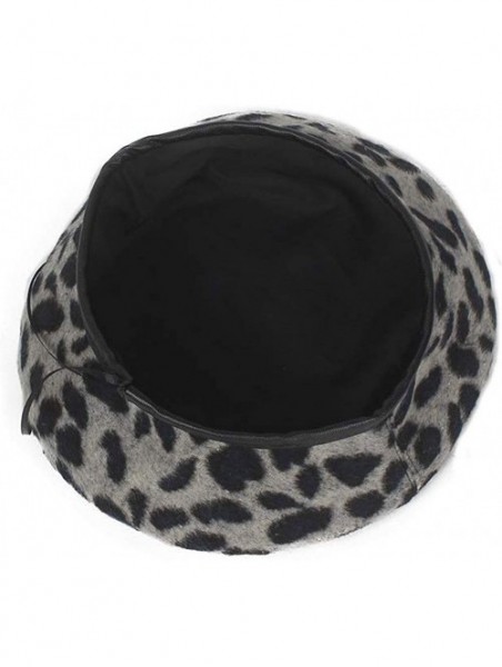 Berets Vintage Leopard French Beret Hat Leather Edge Warm Beanies Women Winter - Grey - CG18ILENGYI $20.38