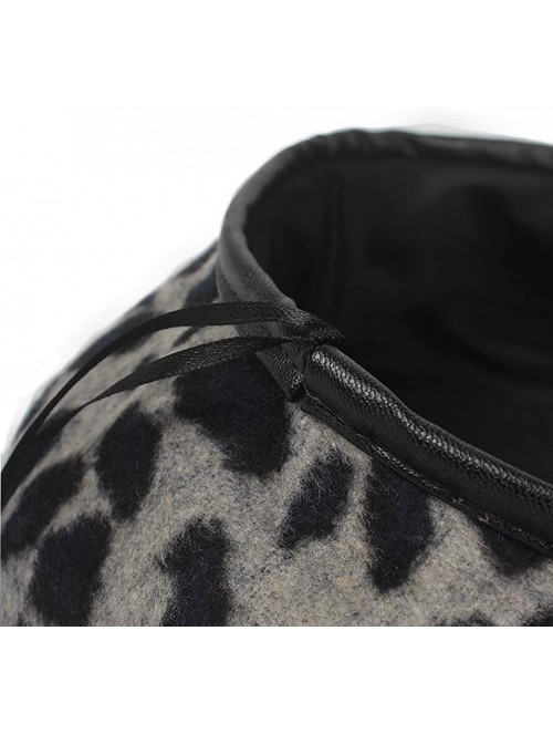 Berets Vintage Leopard French Beret Hat Leather Edge Warm Beanies Women Winter - Grey - CG18ILENGYI $20.38