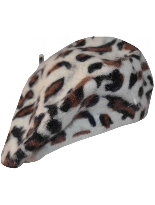 Berets Leopard Angora Beret Cap Hat 10.5" - Offwhite - C918027Q6YN $21.44