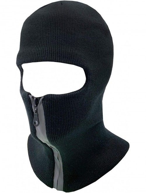 Balaclavas Mens Black Knit Thermal Face Ski Mask - 1 Hole- Reflective Zipper Black - CF198D0ANW2 $11.93