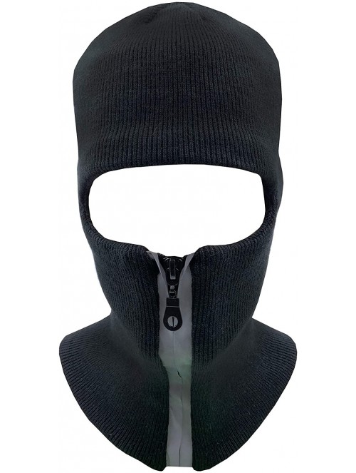 Balaclavas Mens Black Knit Thermal Face Ski Mask - 1 Hole- Reflective Zipper Black - CF198D0ANW2 $11.93