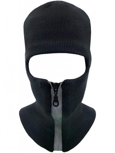 Balaclavas Mens Black Knit Thermal Face Ski Mask - 1 Hole- Reflective Zipper Black - CF198D0ANW2 $11.93