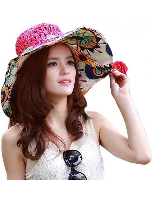 Sun Hats Sun Hat for Women Girls Large Wide Brim Straw Hats UV Protection Beach Packable Straw Caps - Flower B-rose - CL18RH4...