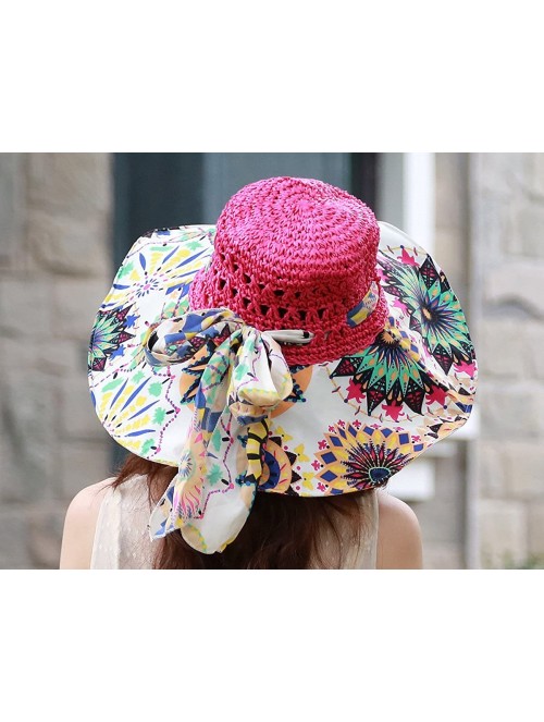 Sun Hats Sun Hat for Women Girls Large Wide Brim Straw Hats UV Protection Beach Packable Straw Caps - Flower B-rose - CL18RH4...