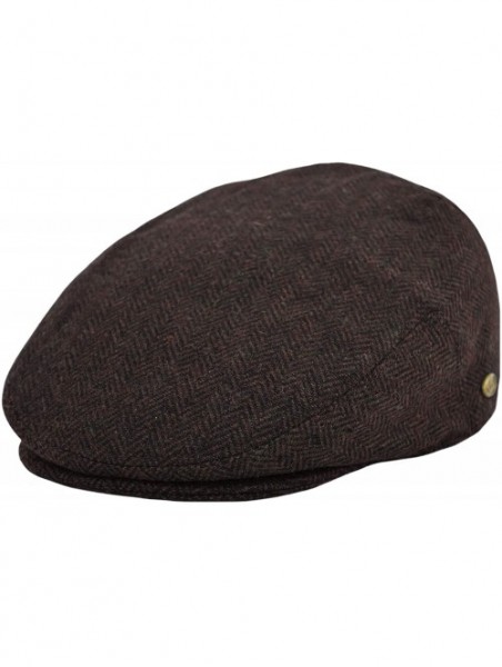 Newsboy Caps Classic Men's Flat Hat Wool Newsboy Herringbone Tweed Driving Cap - Iv1935-brown - CA18D0EO47G $15.96