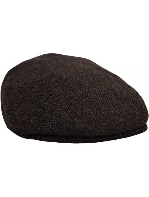 Newsboy Caps Classic Men's Flat Hat Wool Newsboy Herringbone Tweed Driving Cap - Iv1935-brown - CA18D0EO47G $15.96