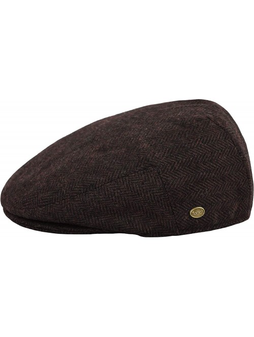 Newsboy Caps Classic Men's Flat Hat Wool Newsboy Herringbone Tweed Driving Cap - Iv1935-brown - CA18D0EO47G $15.96