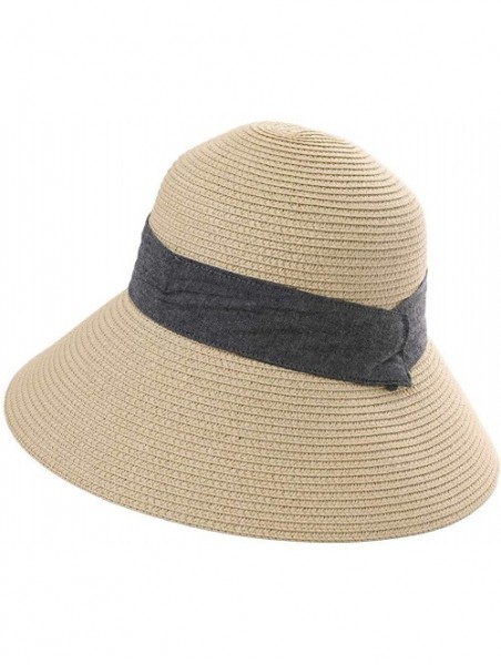 Bucket Hats Packable UPF Straw Sunhat Women Summer Beach Wide Brim Fedora Travel Hat 54-59CM - 00758_khaki Beige - C618TKEQO0...