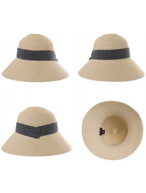 Bucket Hats Packable UPF Straw Sunhat Women Summer Beach Wide Brim Fedora Travel Hat 54-59CM - 00758_khaki Beige - C618TKEQO0...