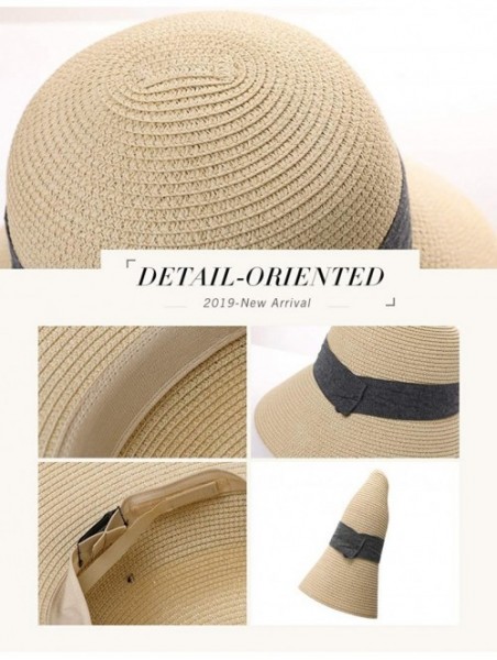 Bucket Hats Packable UPF Straw Sunhat Women Summer Beach Wide Brim Fedora Travel Hat 54-59CM - 00758_khaki Beige - C618TKEQO0...