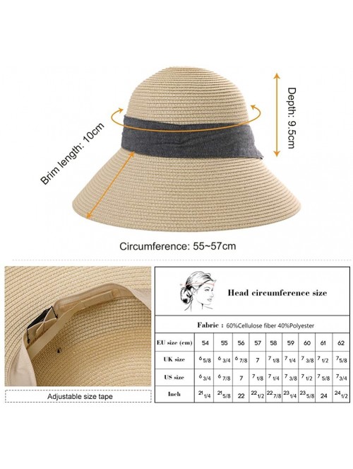 Bucket Hats Packable UPF Straw Sunhat Women Summer Beach Wide Brim Fedora Travel Hat 54-59CM - 00758_khaki Beige - C618TKEQO0...