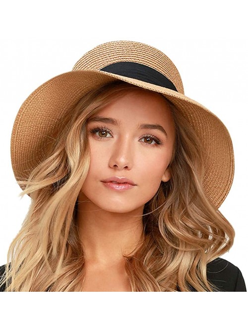 Sun Hats Womens Beach Sun Straw Hat UV UPF50 Travel Foldable Brim Summer UV Hat - Ac-pure Khaki - CQ18CNZ8GKY $34.37