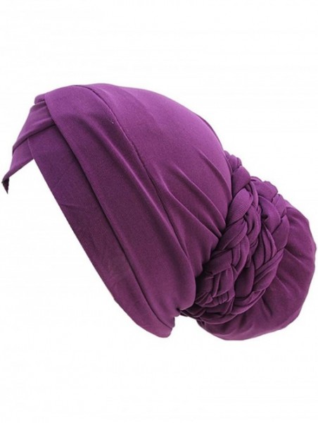 Skullies & Beanies Turban Soft Breathable Braided Durag Hair Snood Bun Hat Hair Braid - Tjm-341-1-purple - CU18M27YAGM $13.16