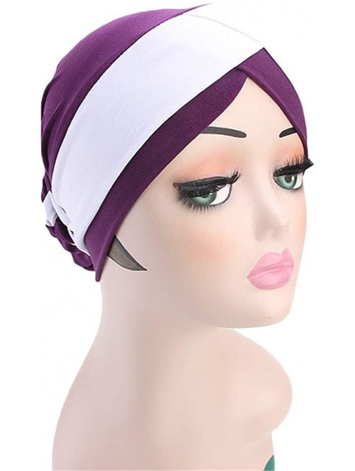 Skullies & Beanies Turban Soft Breathable Braided Durag Hair Snood Bun Hat Hair Braid - Tjm-341-1-purple - CU18M27YAGM $13.16