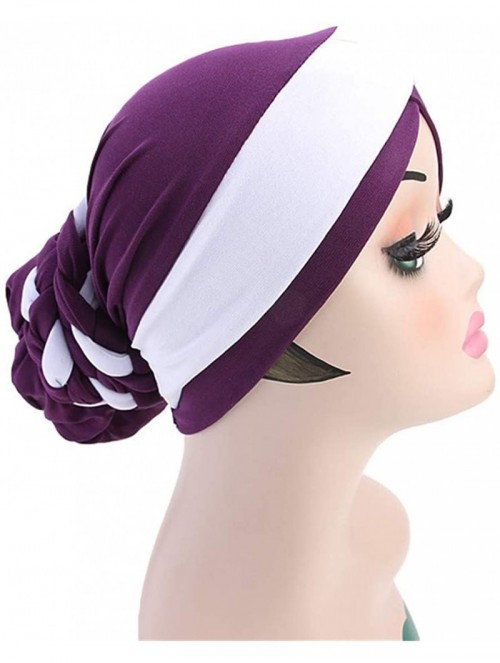 Skullies & Beanies Turban Soft Breathable Braided Durag Hair Snood Bun Hat Hair Braid - Tjm-341-1-purple - CU18M27YAGM $13.16