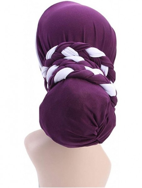 Skullies & Beanies Turban Soft Breathable Braided Durag Hair Snood Bun Hat Hair Braid - Tjm-341-1-purple - CU18M27YAGM $13.16