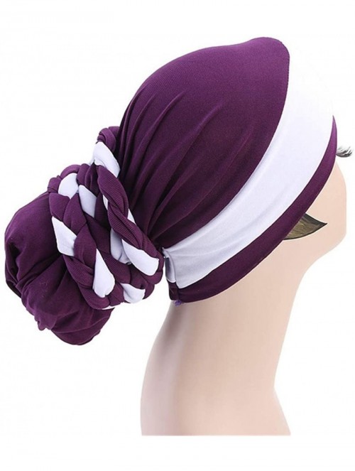 Skullies & Beanies Turban Soft Breathable Braided Durag Hair Snood Bun Hat Hair Braid - Tjm-341-1-purple - CU18M27YAGM $13.16