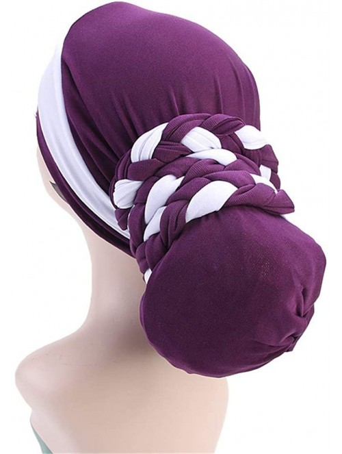 Skullies & Beanies Turban Soft Breathable Braided Durag Hair Snood Bun Hat Hair Braid - Tjm-341-1-purple - CU18M27YAGM $13.16