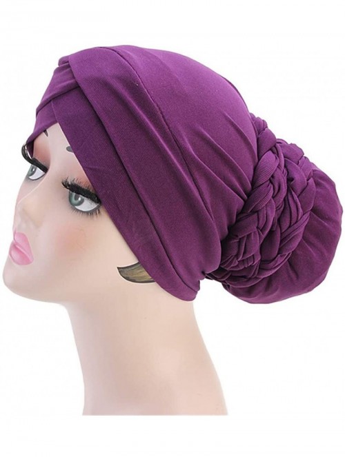 Skullies & Beanies Turban Soft Breathable Braided Durag Hair Snood Bun Hat Hair Braid - Tjm-341-1-purple - CU18M27YAGM $13.16