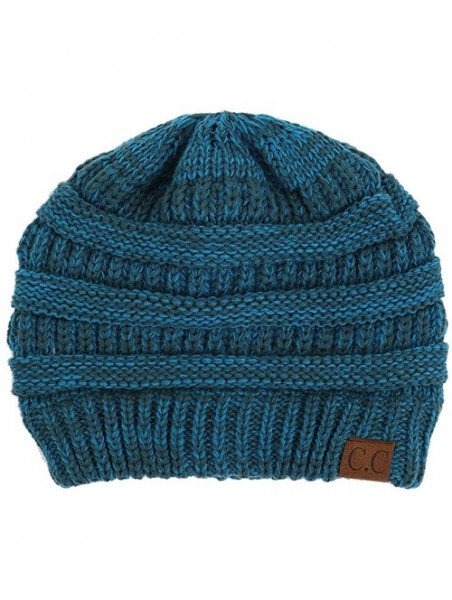 Skullies & Beanies Two Tone Chunky Soft Marled Knit Soft Beanie - Blue/Teal - C712LZTISD7 $14.47