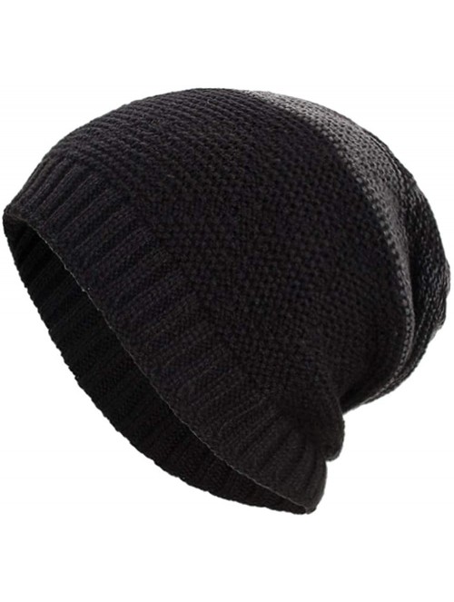 Skullies & Beanies Women Men Winter Knit Warm Flexfit Hat Stripe Ski Baggy Slouchy Beanie Fashion Skull Cap - Black01 - CR18K...