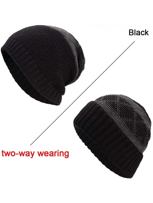 Skullies & Beanies Women Men Winter Knit Warm Flexfit Hat Stripe Ski Baggy Slouchy Beanie Fashion Skull Cap - Black01 - CR18K...