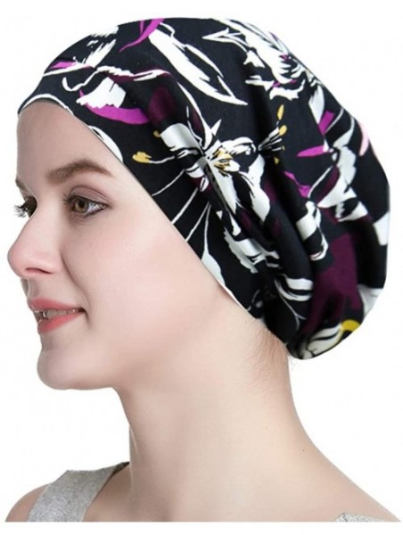 Skullies & Beanies Satin Lined Sleep Cap Slouchy Slap Hat — Soft Elastic Band- Stay All Night - Lily - CP18HUYH2TZ $15.62