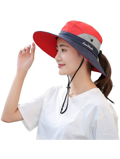 Sun Hats Womens UV Protection Wide Brim Sun Hats - Cooling Mesh Ponytail Hole Cap Foldable Travel Outdoor Fishing Hat - CR18W...