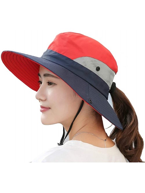 Sun Hats Womens UV Protection Wide Brim Sun Hats - Cooling Mesh Ponytail Hole Cap Foldable Travel Outdoor Fishing Hat - CR18W...