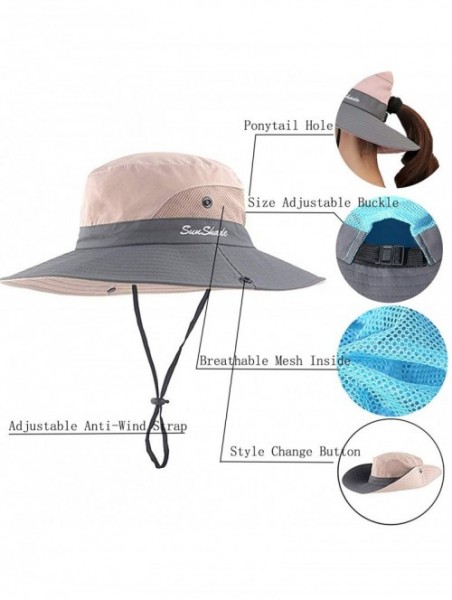 Sun Hats Womens UV Protection Wide Brim Sun Hats - Cooling Mesh Ponytail Hole Cap Foldable Travel Outdoor Fishing Hat - CR18W...