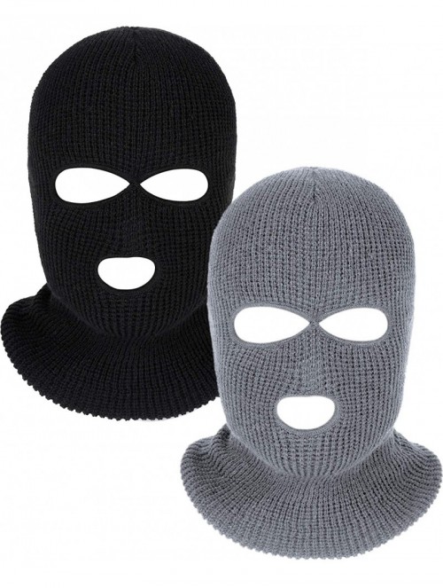 Balaclavas 2 Pieces Knitted Full Face Cover 3-Hole Ski Mask Winter Balaclava Face Mask for Adult Supplies - Black- Grey - CG1...