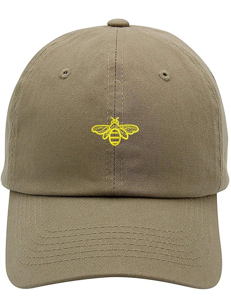 Baseball Caps Bee Embroidered Brushed Cotton Dad Hat Cap - Vc300_khaki - CB18QIOD00H $20.22