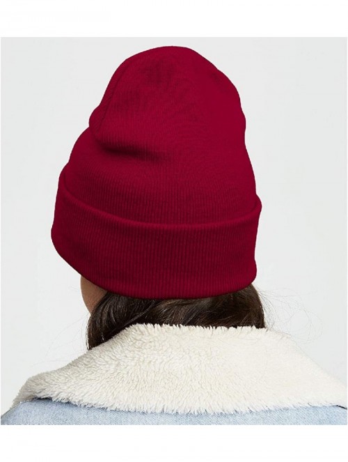 Skullies & Beanies red Cuffed Beanie Knit Hat Skull Beanies Cap Fine Knit for Men Women - Red - CW193O5CECD $23.06