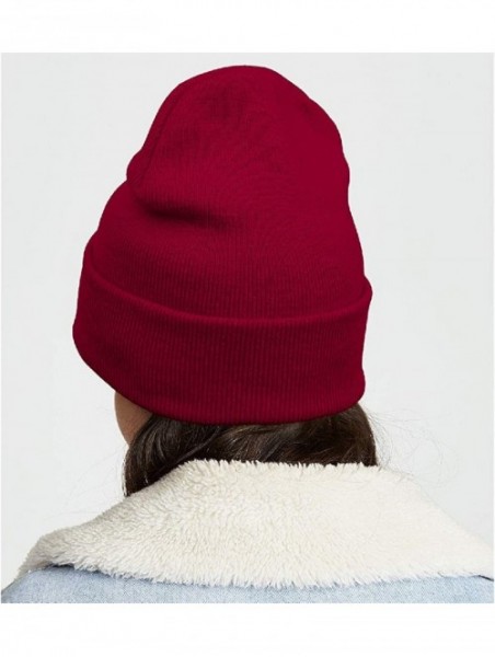 Skullies & Beanies red Cuffed Beanie Knit Hat Skull Beanies Cap Fine Knit for Men Women - Red - CW193O5CECD $23.06