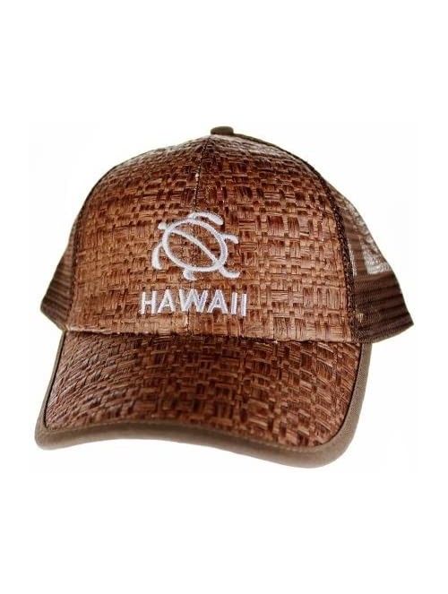 Baseball Caps Embroidered Hono Sea Turtle Hawaii Cap Hat- Brown Straw Front Brown Mesh Back - CZ116N5AJ67 $26.89