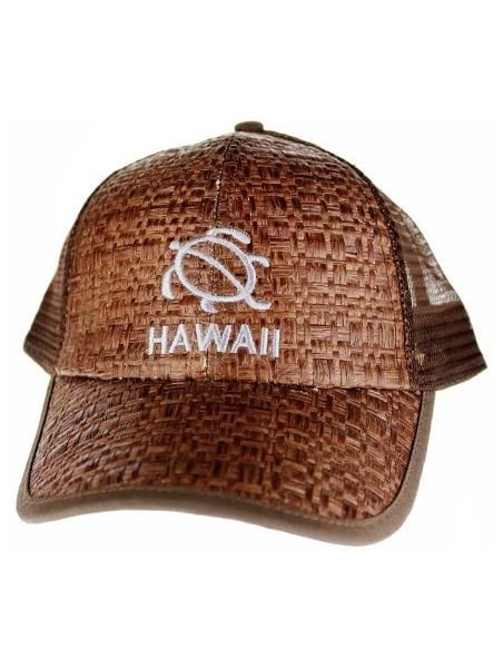 Baseball Caps Embroidered Hono Sea Turtle Hawaii Cap Hat- Brown Straw Front Brown Mesh Back - CZ116N5AJ67 $26.89