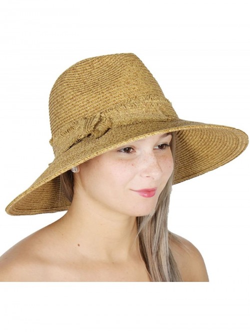 Sun Hats Beach Sun Hats for Women Large Sized Paper Straw Wide Brim Summer Panama Fedora - Sun Protection - Knot Natural - CG...