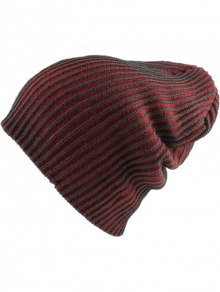 Skullies & Beanies Two Tone Slouchy Knit Beanie Warm Winter Skater Ski Hip-hop Hat - Red - C811OEJZ7SF $15.95