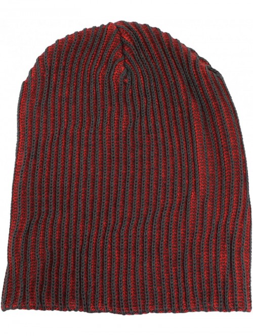 Skullies & Beanies Two Tone Slouchy Knit Beanie Warm Winter Skater Ski Hip-hop Hat - Red - C811OEJZ7SF $15.95