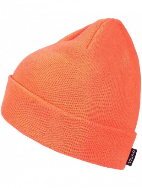 Skullies & Beanies Winter Warm Knit Cuff Beanie - Skull Cap Ski Cap - Daily Beanie for Men & Women - Neon Orange - C118IK2HU2...