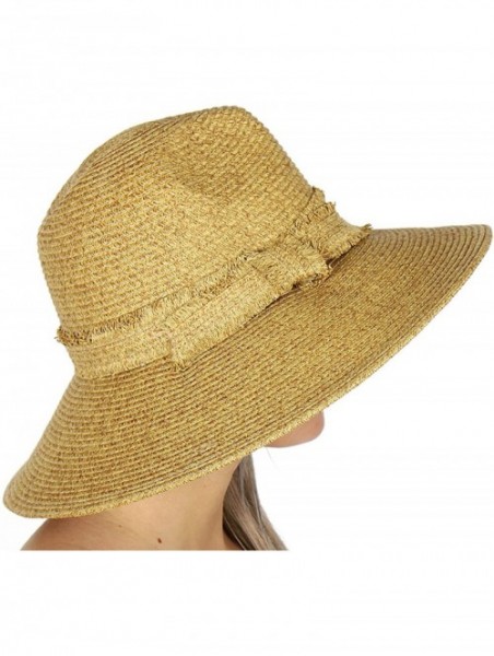 Sun Hats Beach Sun Hats for Women Large Sized Paper Straw Wide Brim Summer Panama Fedora - Sun Protection - Knot Natural - CG...